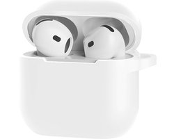 Hoesje Geschikt voor Apple AirPods 4 - Siliconen Hoes met Clip - Silicone Case Cover - Wit