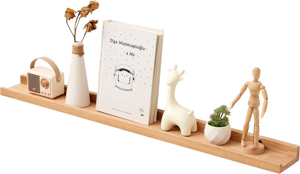La'Moussawi ® Stijlvolle Zwevende Houten Wandplank van Massief Eiken voor Diverse Ruimtes