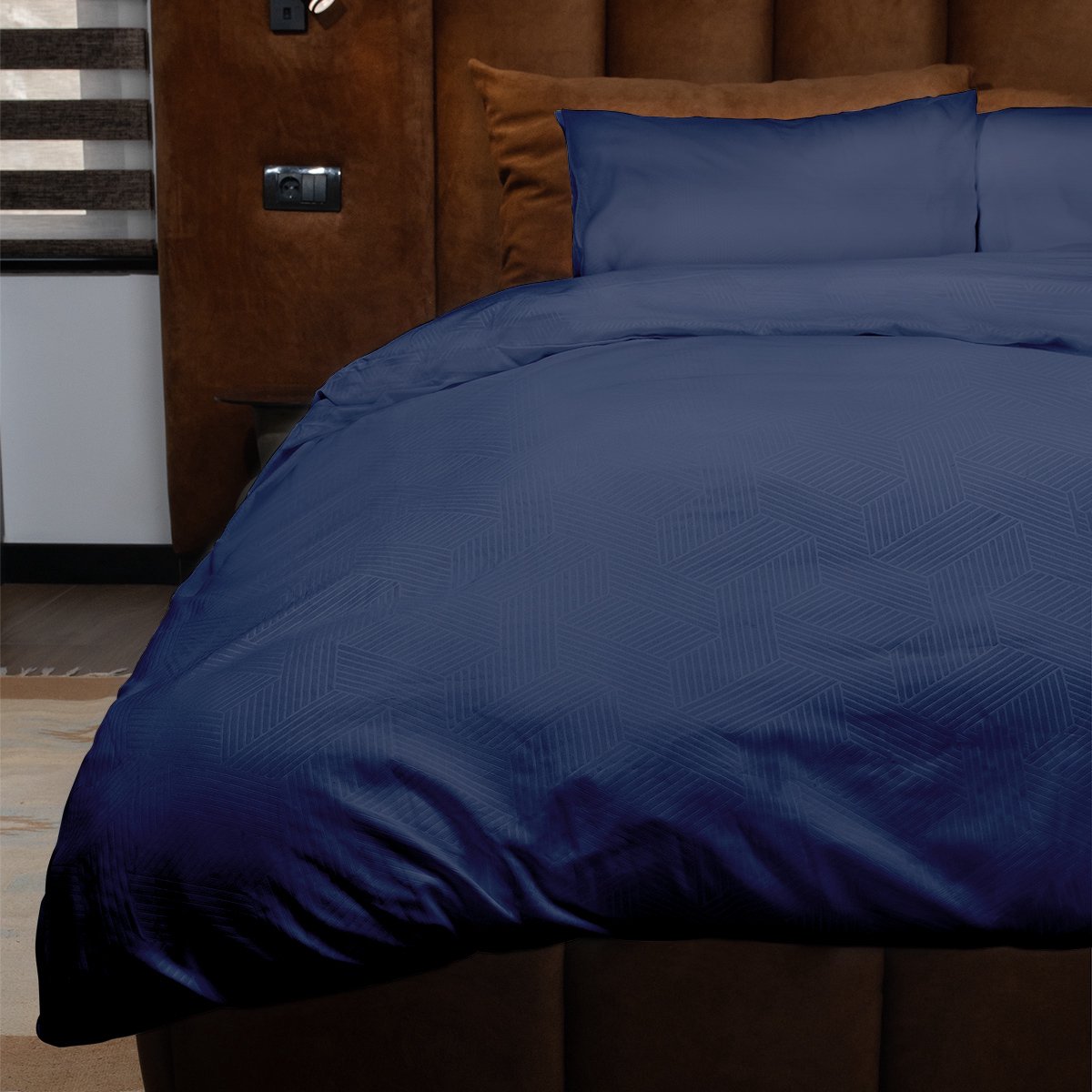 Zydante Dekbedovertrek Set 200x220 cm - Dekbedhoes met 2 Kussenslopen - Emboss Geometric - Donkerblauw
