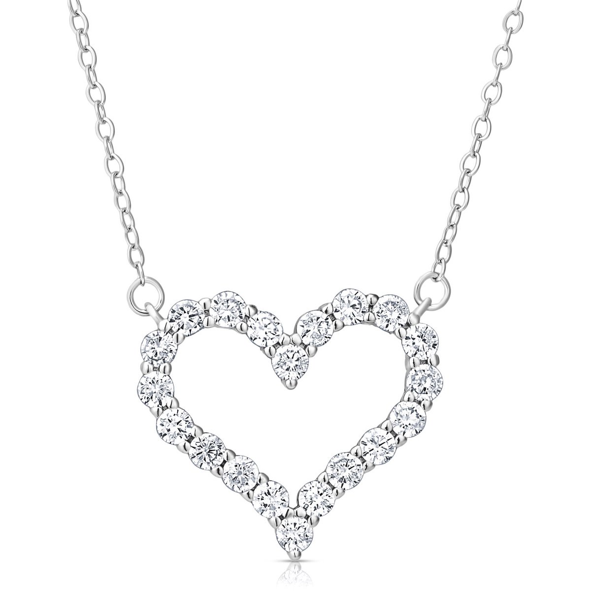 Juwelium Ketting + Houten Doos Geschenkset | Luxe Zilveren Love Hart Ketting met Zirkonia | Perfect Cadeau voor Vrouw, Vriendin, Moeder, Dochter