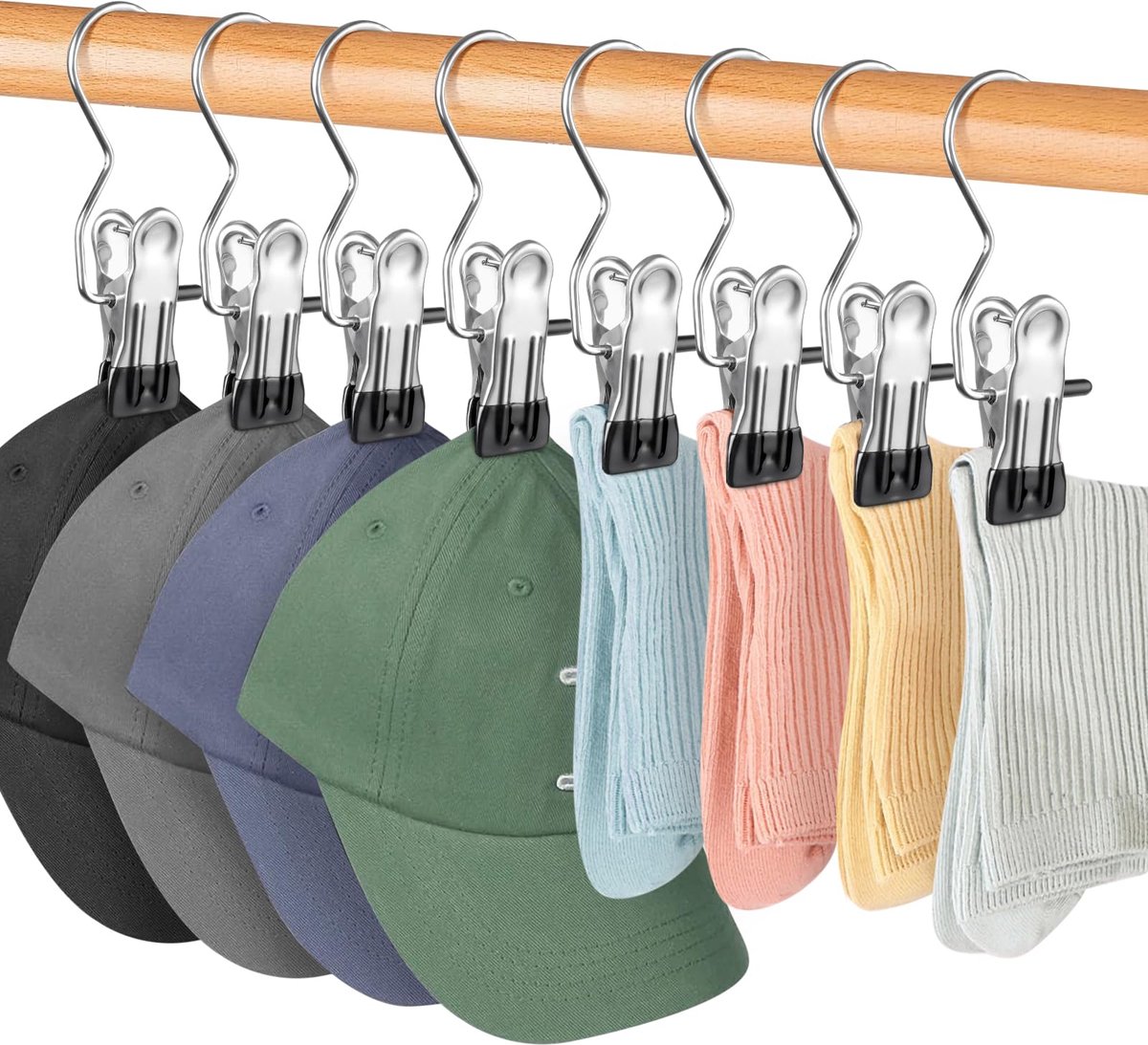 Goedkoopste Goodivery ® Metalen Haken Kledingklemmen, 8 Stuks Voor Organisatie En Reizen Met 360° Draaibare Haak