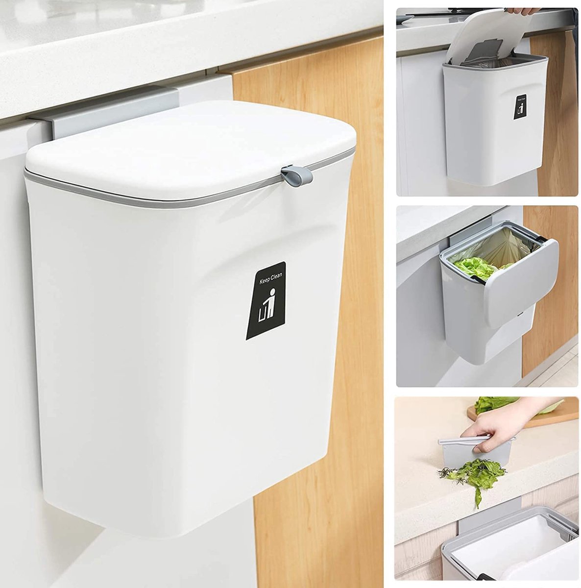 Goedkoopste Ophangbare Afvalemmer voor Keuken, Badkamer en Kantoor - 9L Opvouwbaar met Schraper - Ruimtebesparend en Praktisch