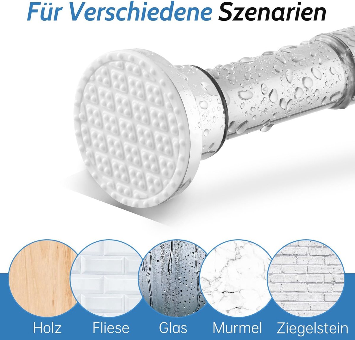 Uittrekbare Douchegordijnstang 70-255 cm zonder Boren Zilver - afbeelding 2