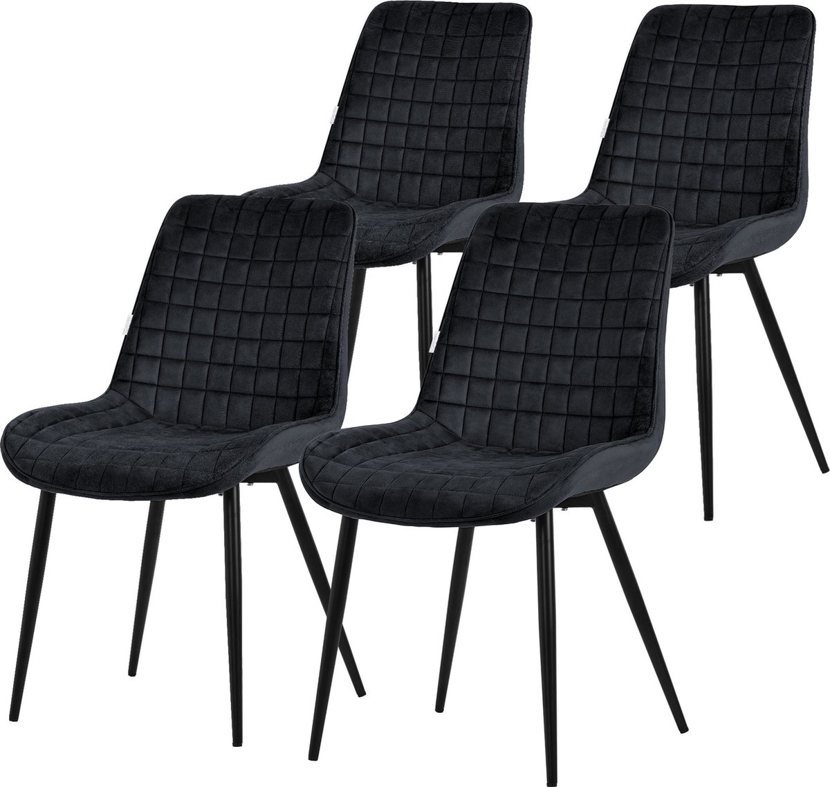 ml-design Set van 4 Eetkamerstoelen – Zwarte Fluwelen Zitting – Zwarte Metalen Poten – Gestoffeerd met Rugleuning