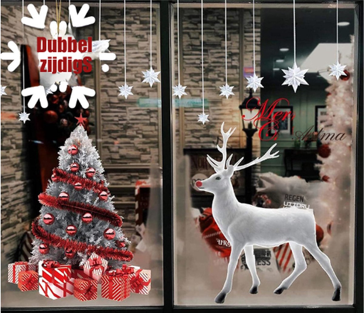 2 Sets Kerstmis-Raamstickers - Grote Kerstboom En Eland - Kerststickers Voor Muur Of Raam Decoratieve Stickers - Afneembare Vinyl - Kerstdecoratie Winkelvitrine