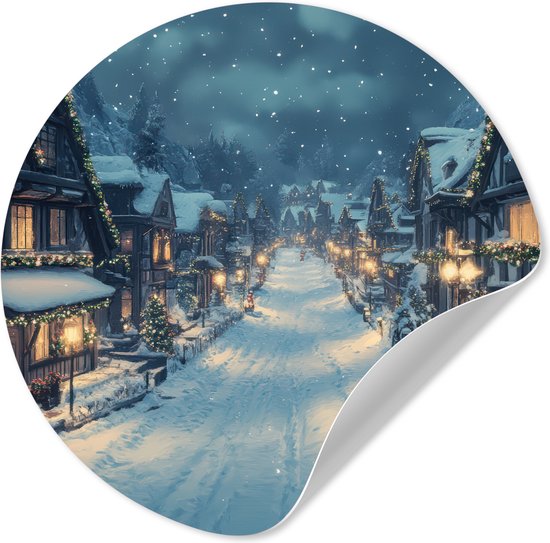 WallCircle® - Behangcirkel 100x100 cm - Muurstickers Kerstdorp - Kerst - Sneeuw - Winter - Muurcirkel woonkamer - Wandcirkel - Kamer decoratie zelfklevend - Muurdecoratie - Kerstdecoratie voor binnen - Kerstversiering - Kerstmis versiering XXL