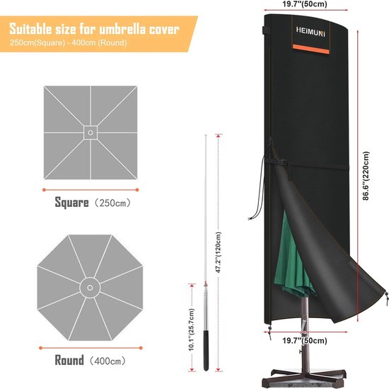 Waterdichte Parasolhoezen voor Zweefparasol 2-4 m - Weerbestendig, UV-bestendig en Winddicht — afbeelding 2
