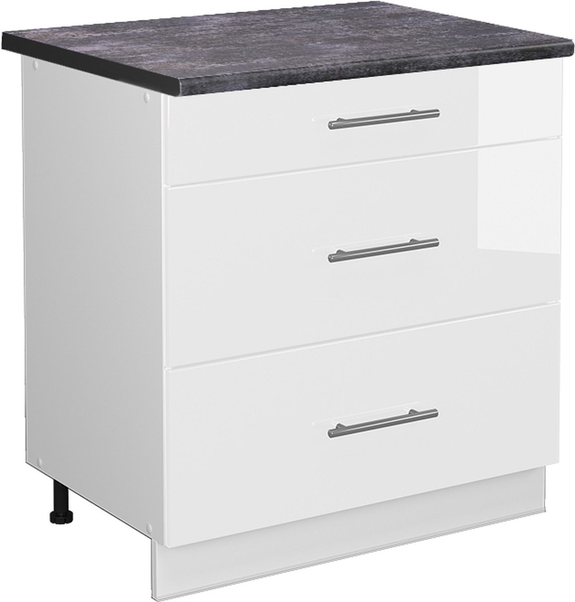 Vicco Fame-Line Keukenonderkast – 80 cm met 3 laden, WB Antraciet Wit Hoogglans