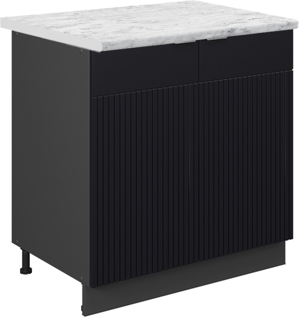 Vicco Keukenonderkast Fame-Line, Zwart gestreept/Antraciet, 80 cm marmer werkblad