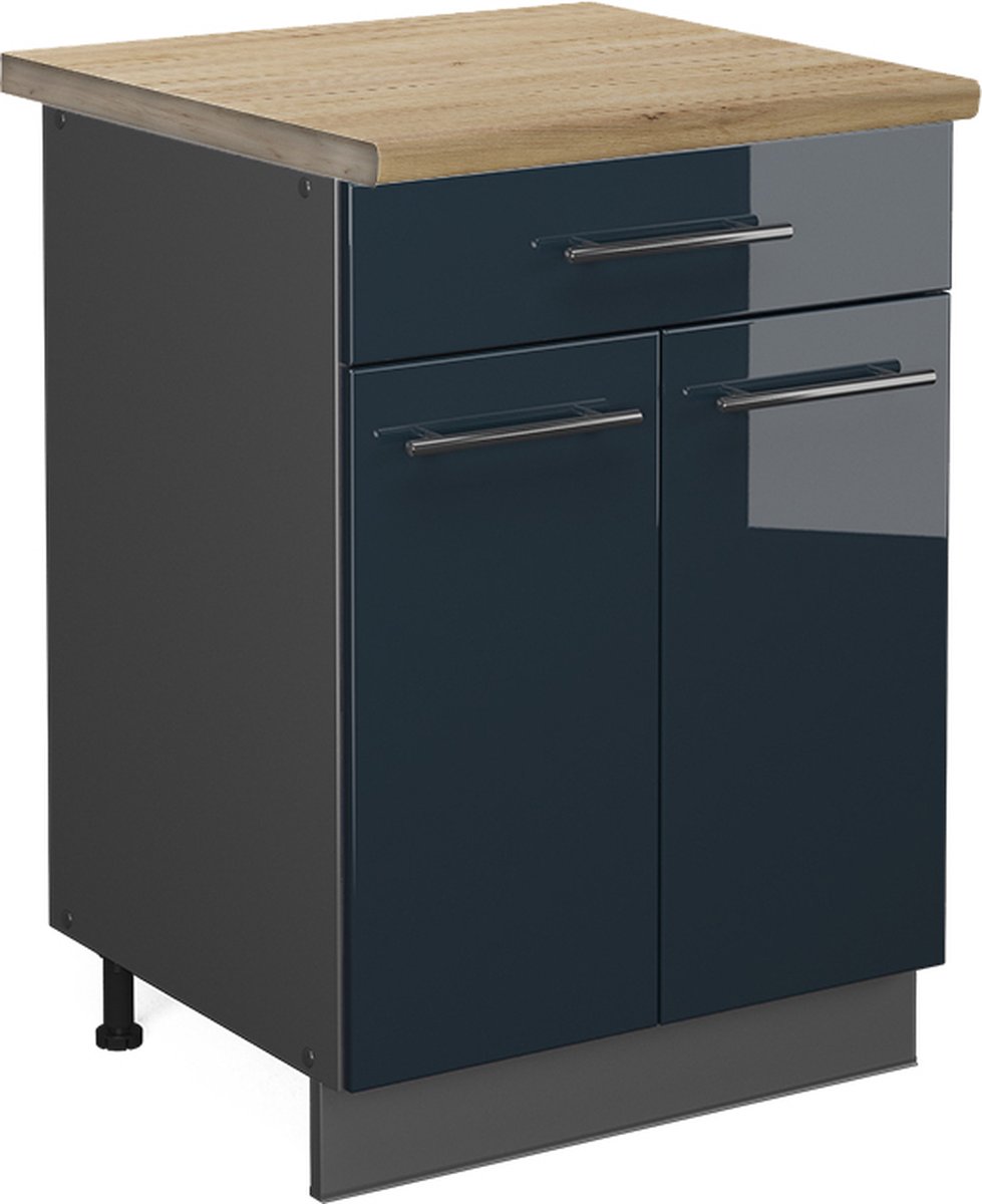 Vicco Fame-Line Keukenonderkasten – 60 cm met lade, WB Eik Donkerblauw hoogglans donkerblauw hoogglans/antraciet