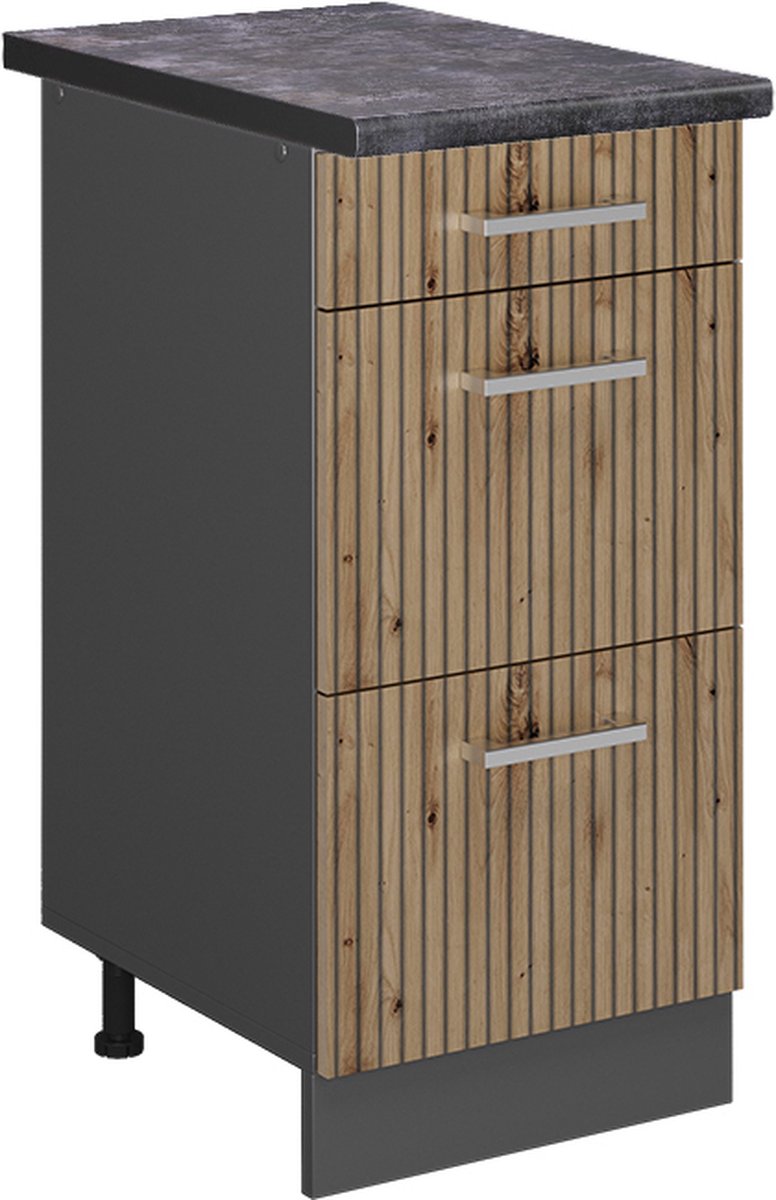 Vicco R-Line Keukenonderkast – 40 cm met laden, WB Antraciet Artisanaal eiken