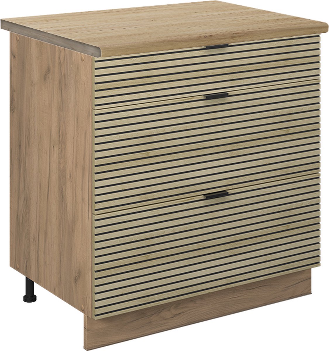 Vicco Fame-Line Keukenonderkast – 80 cm met 3 laden, WB Eik Eiken paneel