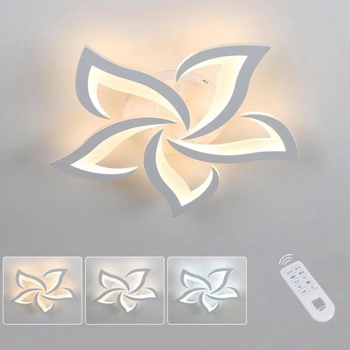UnicLamps LED Bluetooth - 5 Sterren Plafondlamp Wit - Met Afstandsbediening - Smart lamp - Dimbaar Met App - Woonkamerlamp - Moderne lamp - Plafoniere