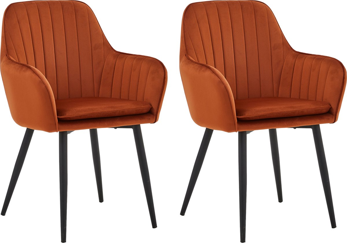 Colenis® - Lavinia Eetkamerstoel - Set Van 2 - Terracotta - Velvet - Industrieel - Met armleuning