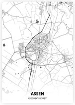 Assen plattegrond - A3 poster - Zwart witte stijl