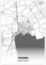 Hoorn plattegrond - A4 poster - Zwart witte stijl