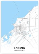 Lelystad plattegrond - A2 poster - Zwart blauwe stijl