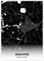 Drachten plattegrond - A2 poster - Zwarte stijl