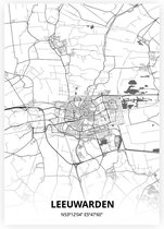 Leeuwarden plattegrond - A4 poster - Zwart witte stijl