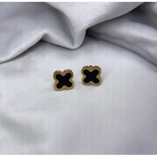 EHHbeauty - Clips d'oreilles trèfle - Boucles d'oreilles noir - or noir - Boucles d'oreilles femme - Clover