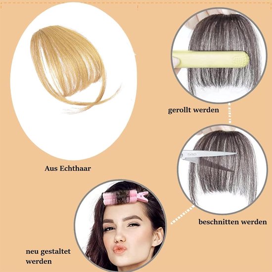 Haarteile Pony Haarstukje Clip In Extensies Goud 100% Mensenhaar - 14 Cm . — afbeelding 2