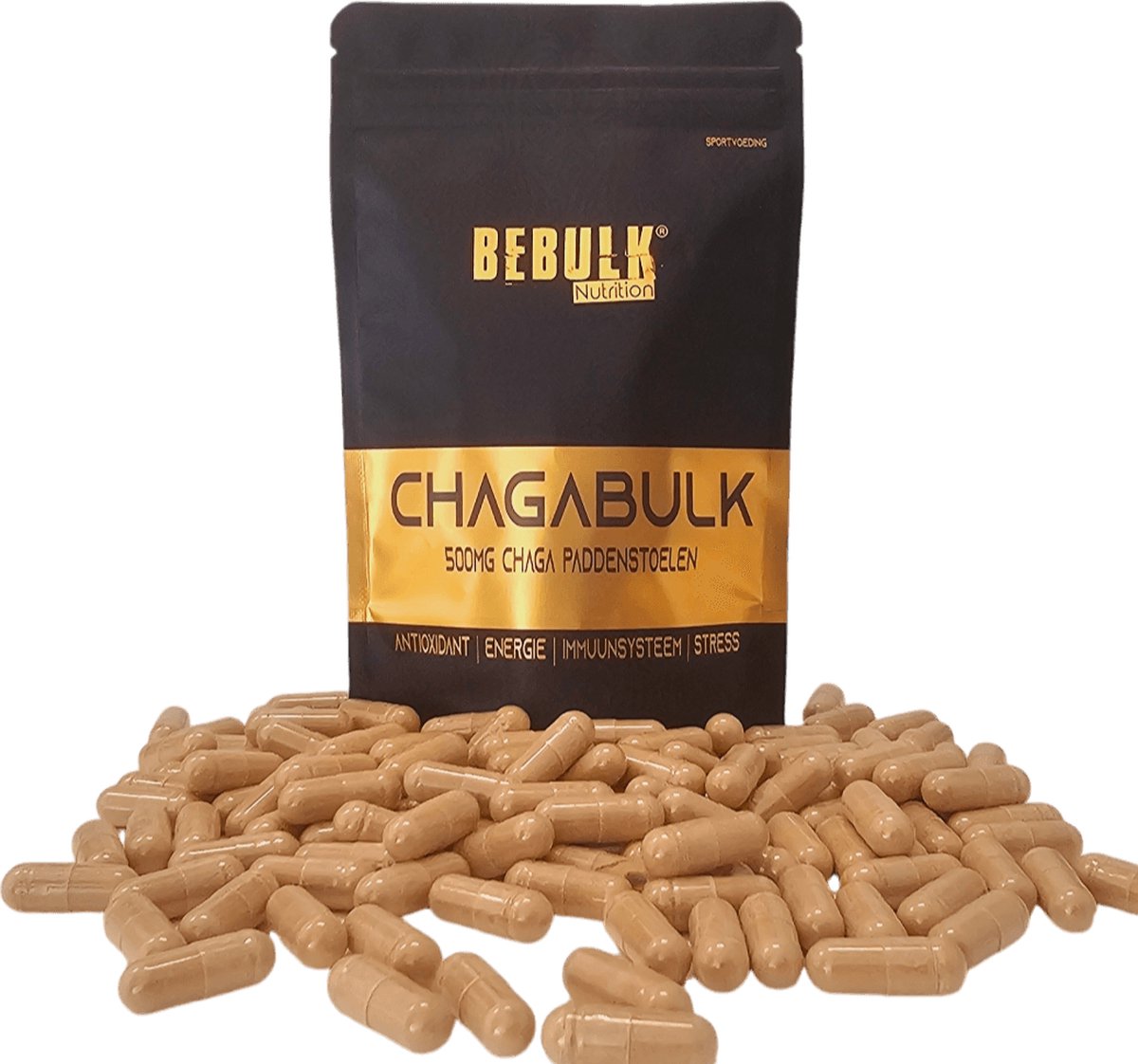 Goedkoopste ChagaBulk - Chaga 500mg Paddenstoel - Vegan - BeBulk Nutrition - 90 Capsules - Hoge kwaliteit - Gemaakt in Nederland
