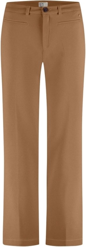 Bruine pantalon met een knoop en ritssluiting. De broek heeft steekzakken en een rechte pasvorm.