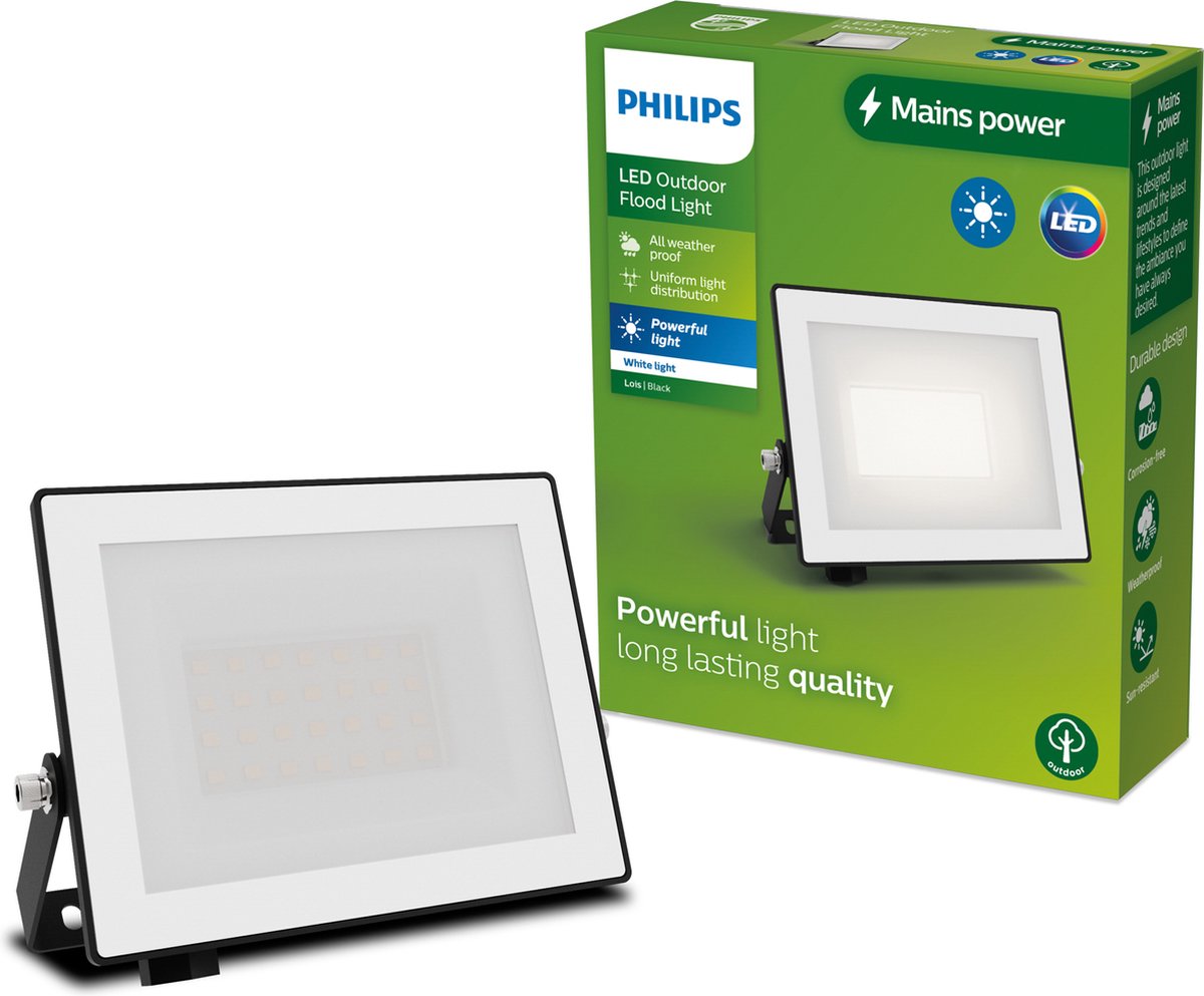 Philips Lois floodlight - Zwart - 20W - Helder warm licht; 3000K - Verstraler