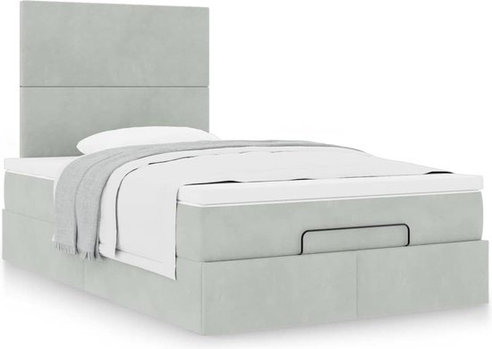 vidaXL - Ottoman - lit - avec - matelas - 120x190cm - velours - gris clair