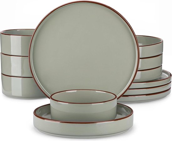 A.Blin Vierzon - Tafelservies, Service A Gateau Diamond -Lisere Doré - Design- Porcelaine  11 Streamline Modern