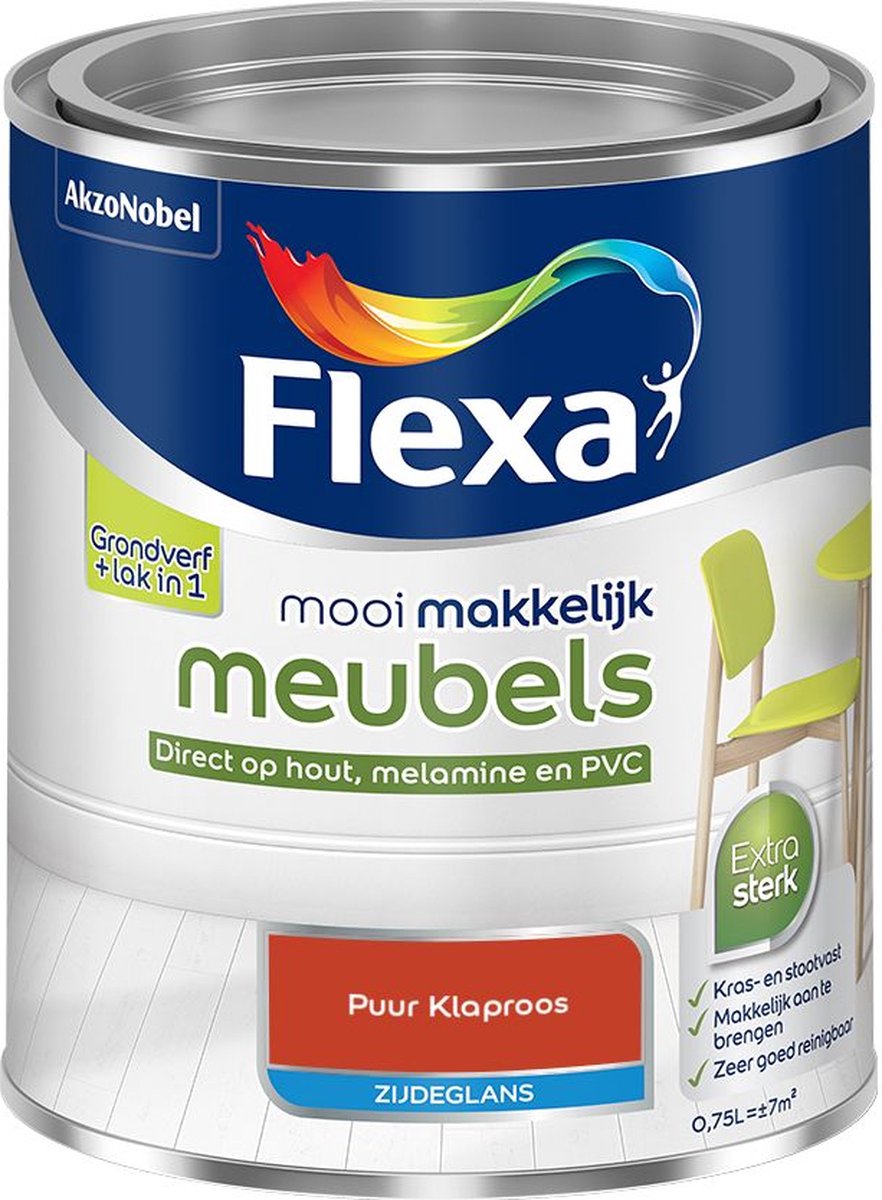 Flexa - Mooi Makkelijk Meubels Zijdeglans - Puur Klaproos - Mengverf - 0.75 L