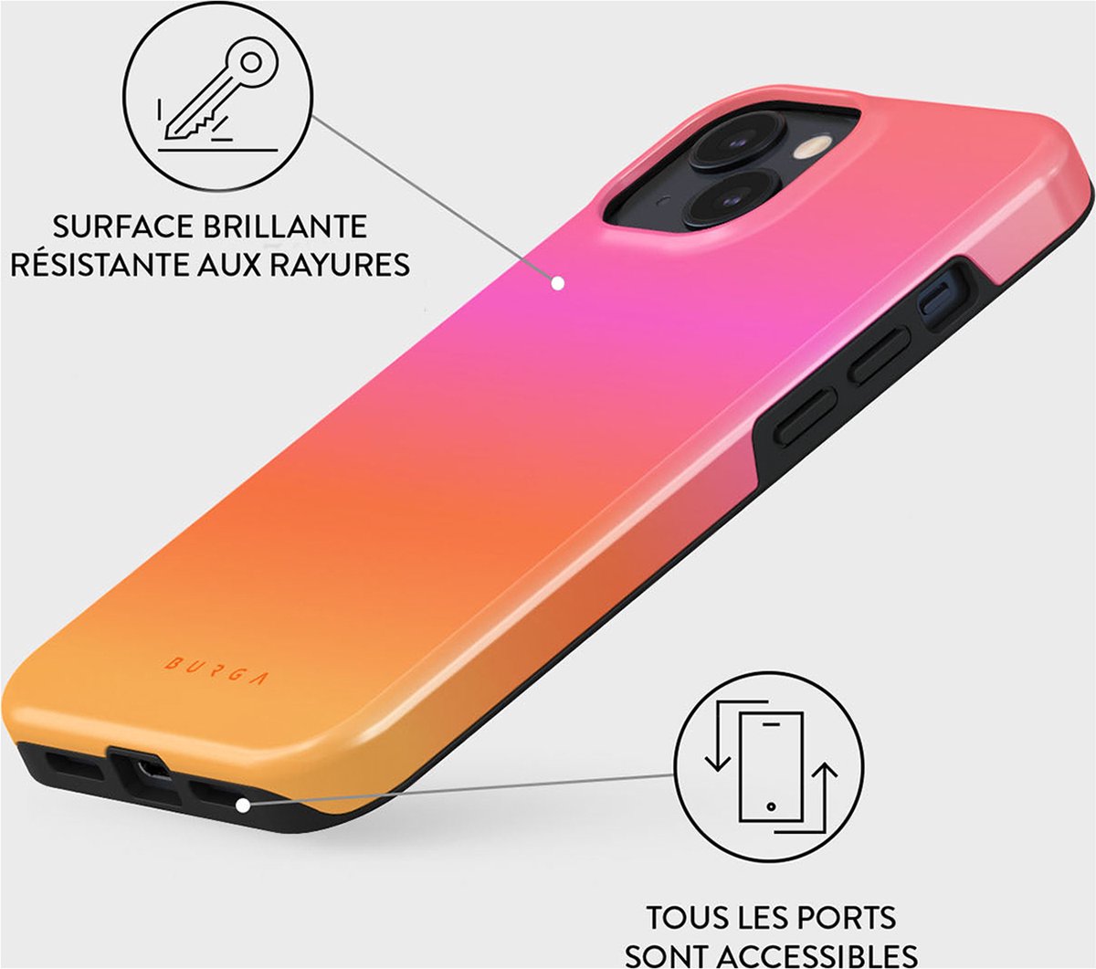 Burga, Tasje Geschikt voor Apple iPhone 15 Plus MagSafe Tough Schokbestendig model Sunset Club, Meerkleurig