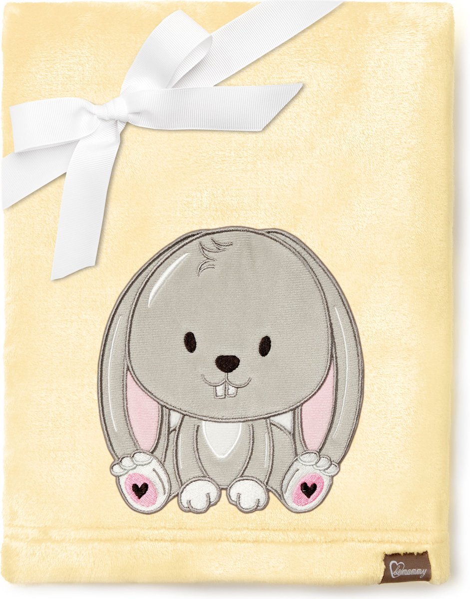 Be Mammy Babydeken - Dekbed - Kinderdeken - Wiegdeken - Dekentje Baby - 76 x 102 cm - Geel - konijn - BE-BE20-168-BBL