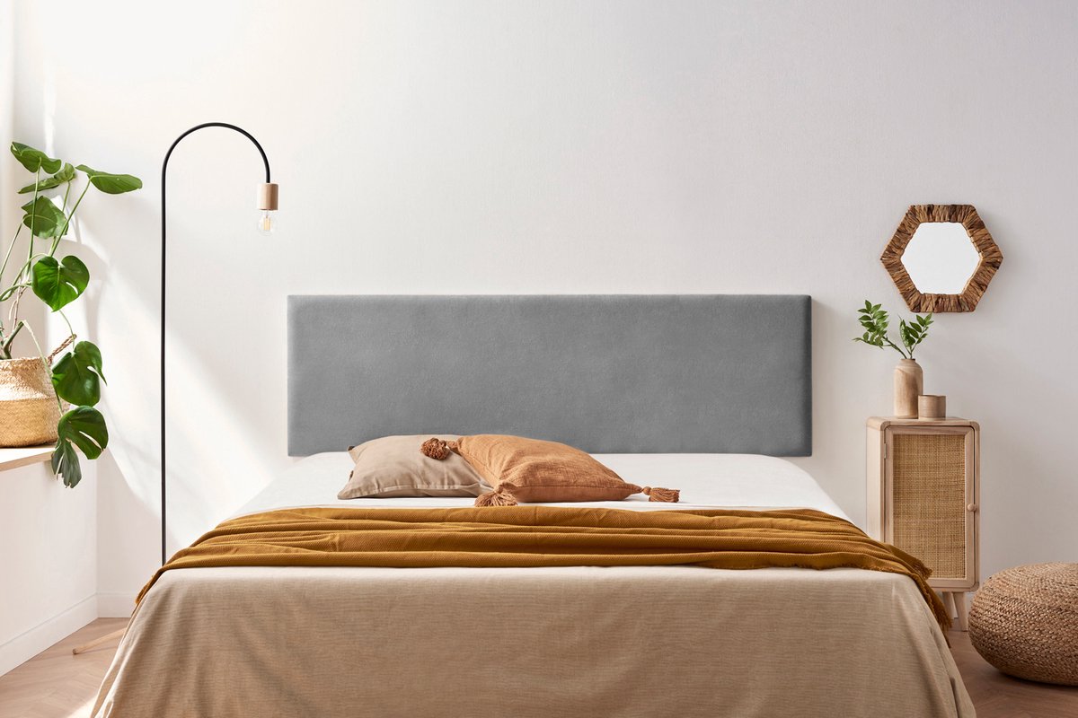 Moonia Hoofdbord - Minimalistisch - Lichtgrijs - Aqualine Stof - Duurzaam en Vlekafstotend - 50 cm Hoogte