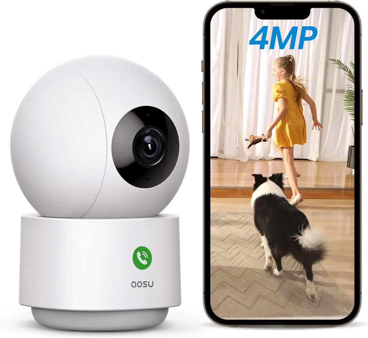 Binnen Beveiligingscamera 4MP WiFi Panoramisch Bewaking voor Huisdier en Baby