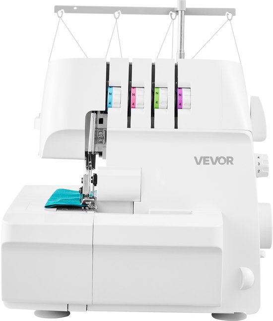 VEVOR Overlock Naaimachine, 1250 Steken Per Minuut, Geschikt voor 2-3-4 Draden, Instelbare Differentieeltransport (0,7-2), met Vrije Arm en Led-Verlichting, Naaimachine voor Diverse Stoffen, Wit