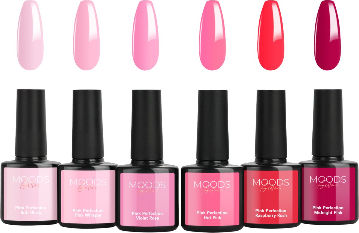 Moods Gellac 6-delige Set - Gellak Starterspakket - Gel Nagellak - 8ML - Pink Perfection - Gellac - Nagels - Chique Kleuren - HEMA- & TPO-vrij