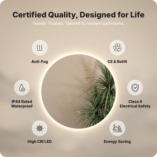 Mirlux Miroir de Salle de Bain avec Siècle des Lumières LED et Chauffage - Miroir Mural Rond - Miroir de Douche Anti Condensation - 80CM