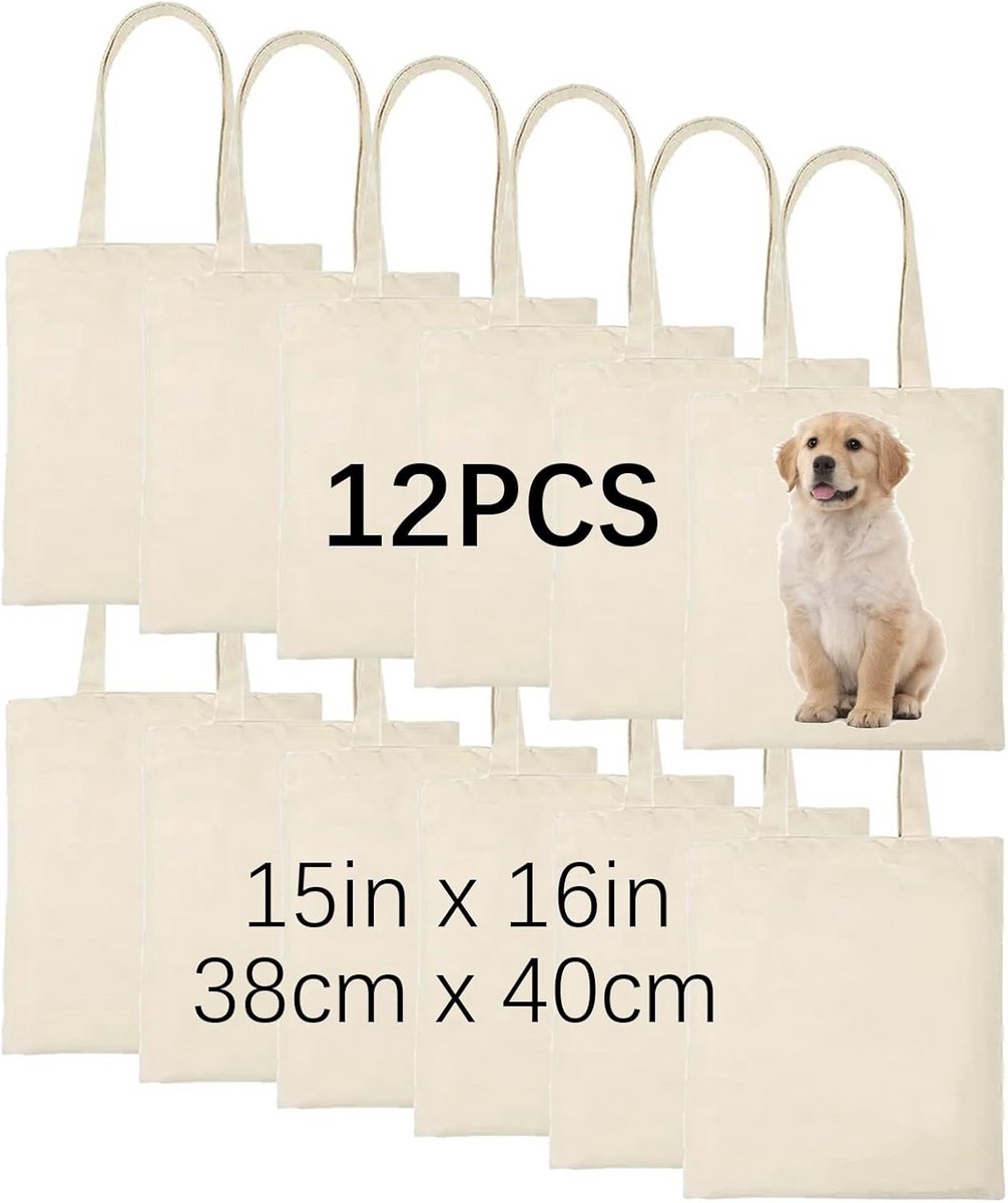 Set van 12 Canvas Tassen 38x40cm Hervbruikbaar