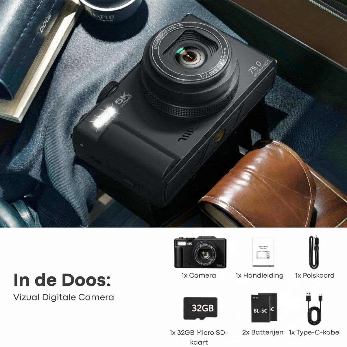 Vizual 64MP Camera - 4K video, draaibaar scherm, startersset thumbnail 4