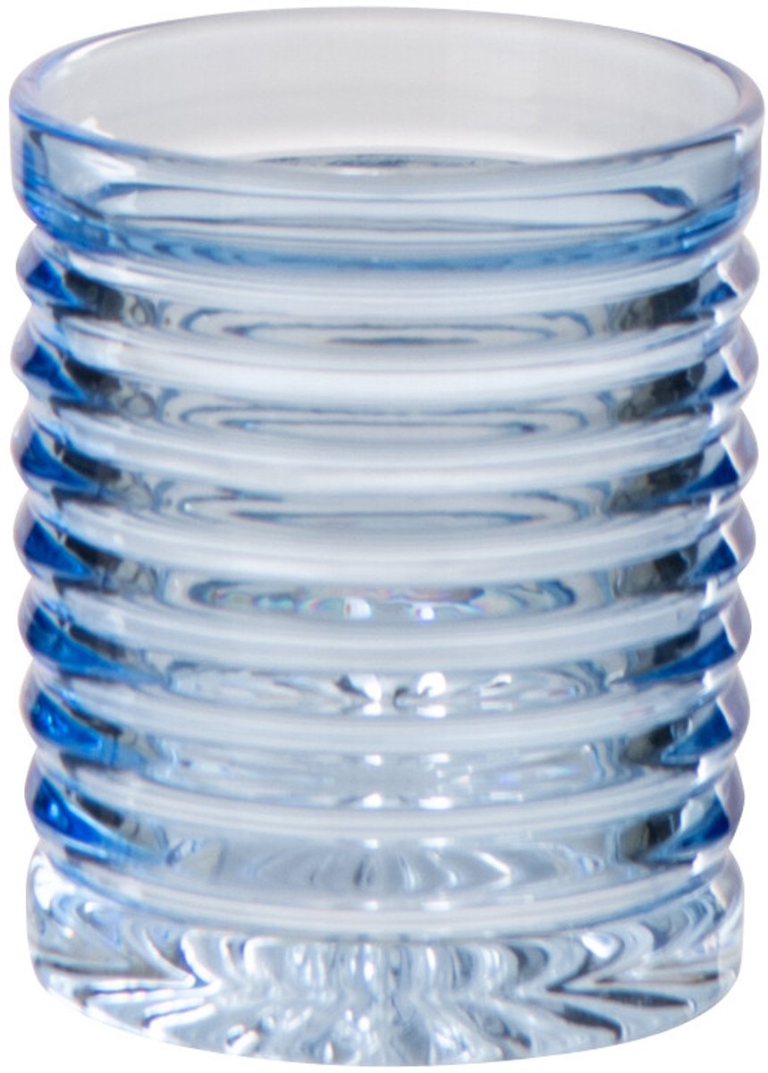 J-Line drinkglas Geribbeld - glas - lichtblauw - 2 stuks