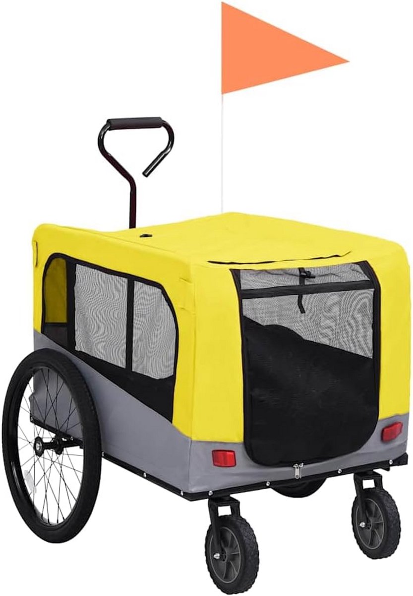 Hondenfietskar met loopfunctie - 2-in-1 Pet Trailer - Geel en Grijs
