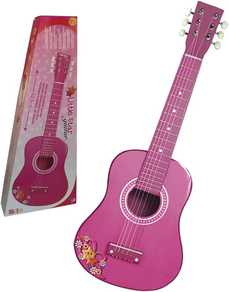 Houten Spaanse Gitaar 62.5cm voor Kinderen - Roze
