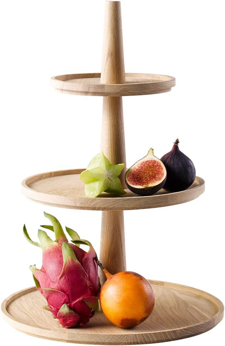 Houten etagère met 3 schalen - Rond - Ø 30 cm - Geolied Eikenhout