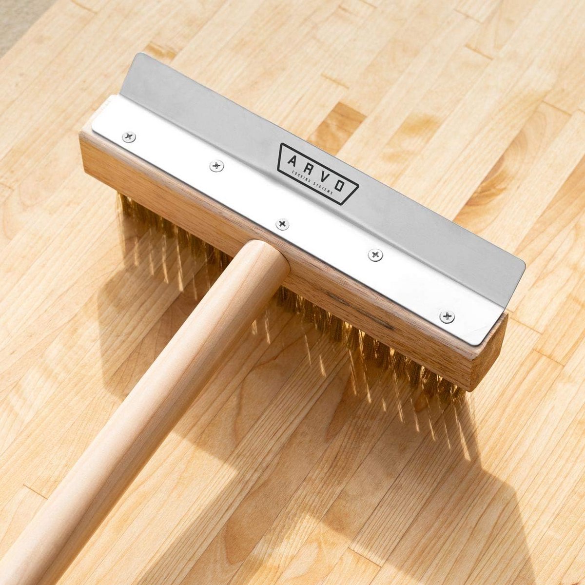 Pizzaoven Borstel met Krachtige Staalborstel en Schraper Lange Houten Steel