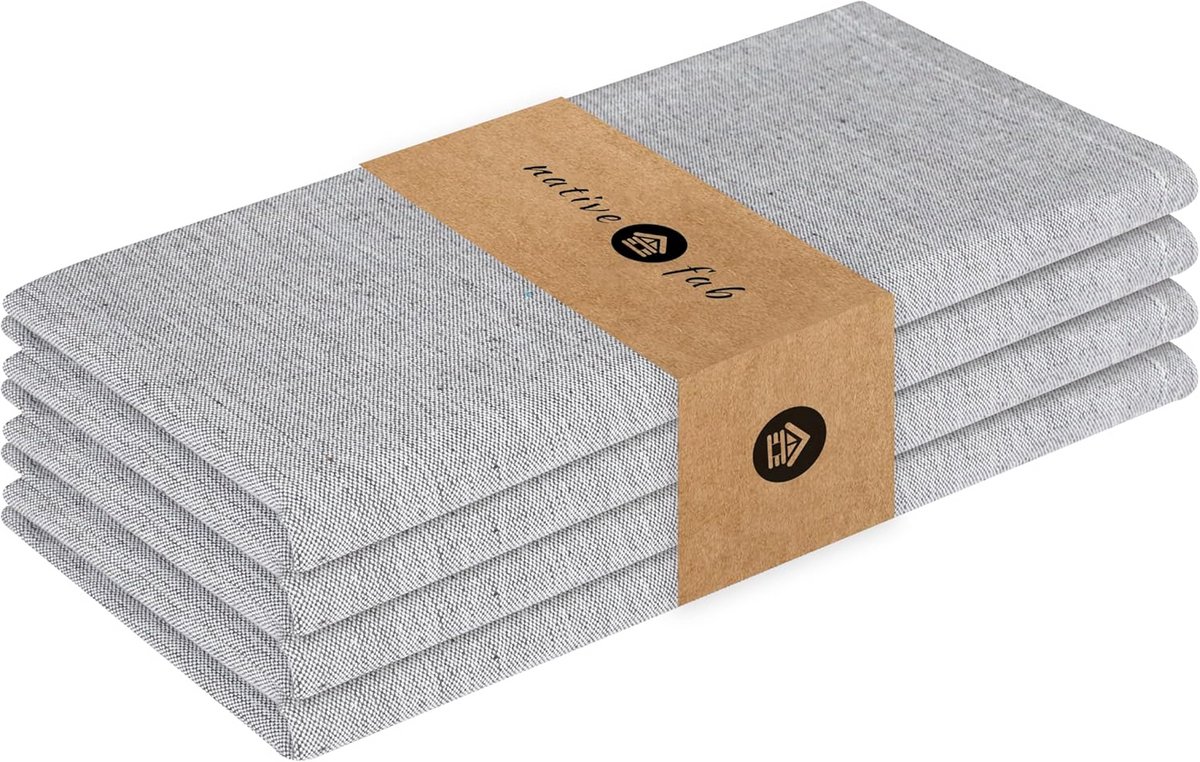 Set van 4 Massieve Stoffen Servetten 100% Katoen Wasbaar en Herbruikbaar 43x43 cm Grijs