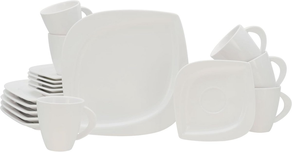 18-delige Koffieservies Set Porselein Crèmewit Bladvormig Design