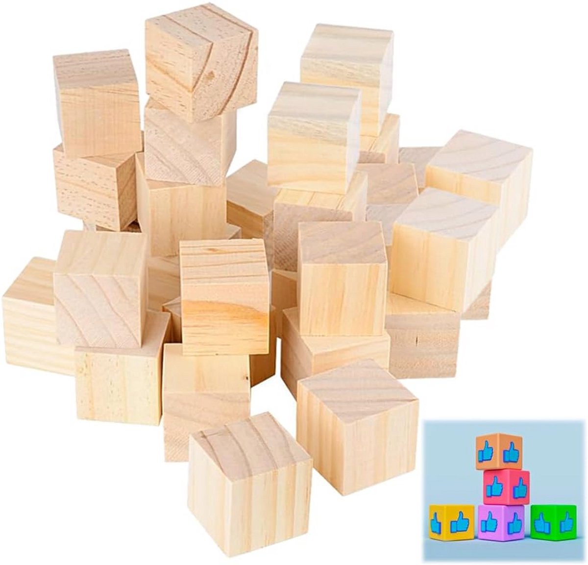 30 Stuks Houten Dobbelstenen 40mm Blanco Knutselblokken Decoratie Ambacht