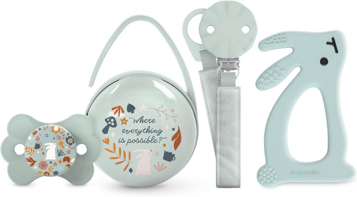 Kraamcadeau Set Jongen & Meisje: Fopspeen, Clip, Doosje & Bijtring
