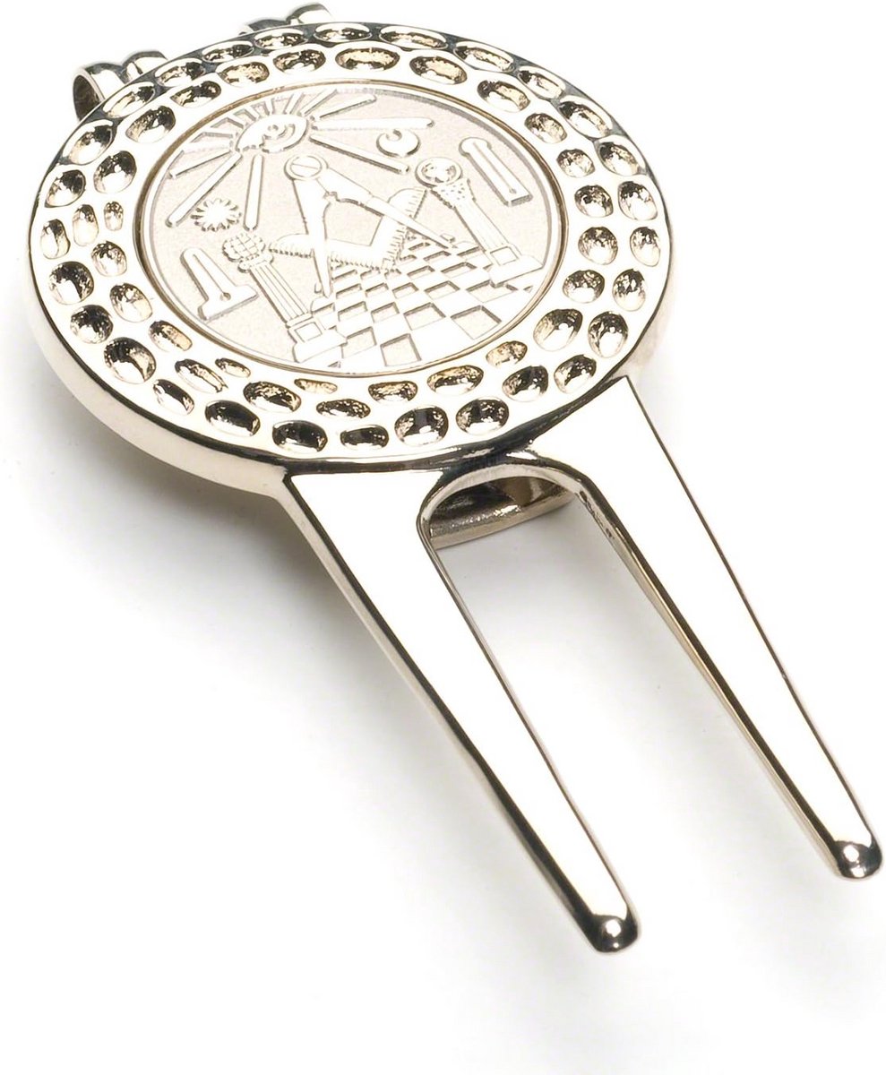 Golf Divot Reparatie Tool met Magnetische Golfbal Marker - Verzilaverd Vrijmetselaars Ontwerp